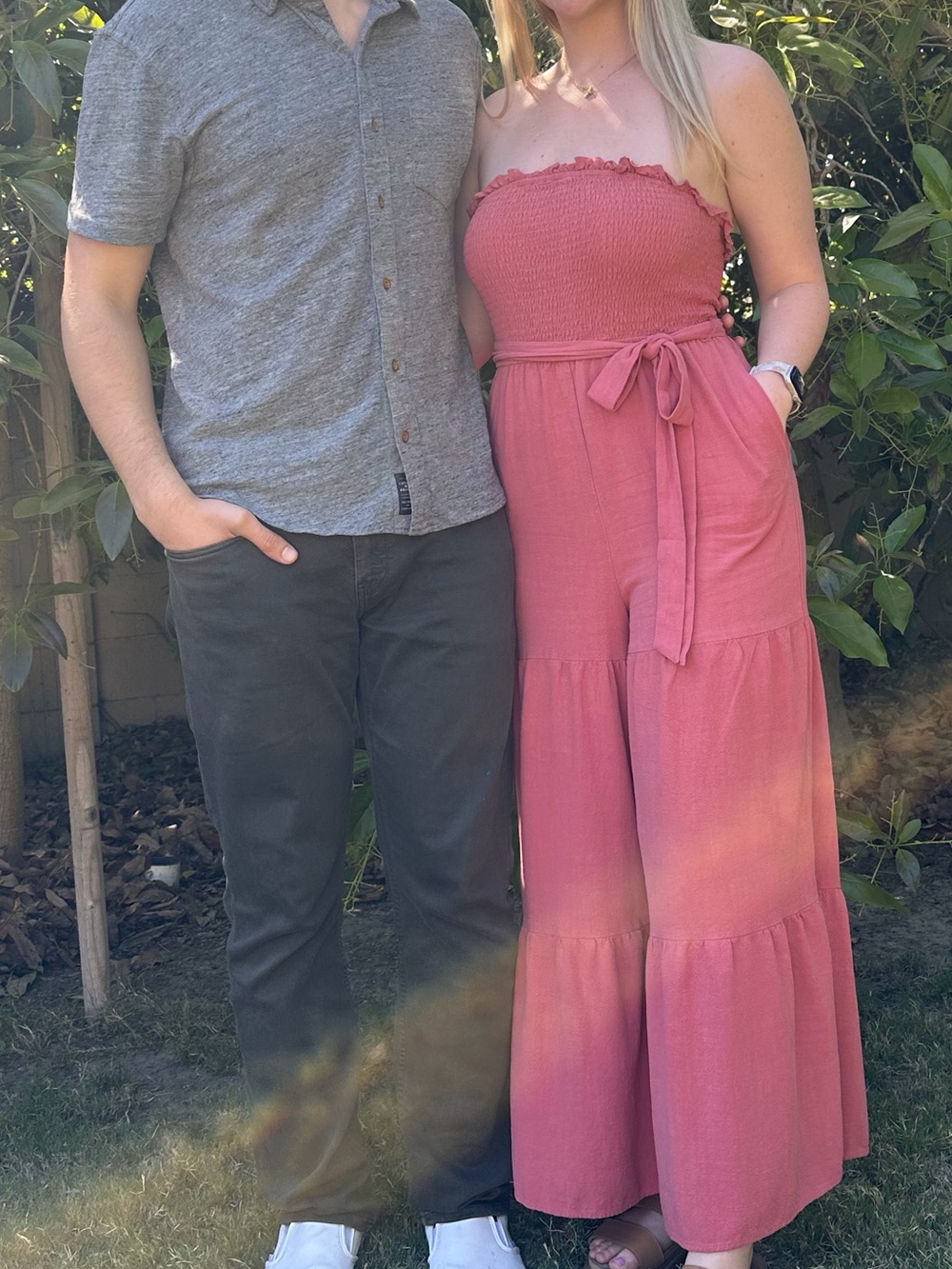 (copy)Lulus Strapless pink pantsuit jumpsuit with tiered pants